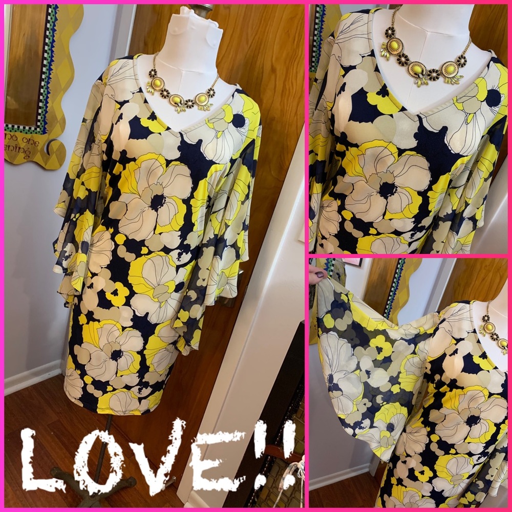 Dress Barn darn blue yellow sheath dress